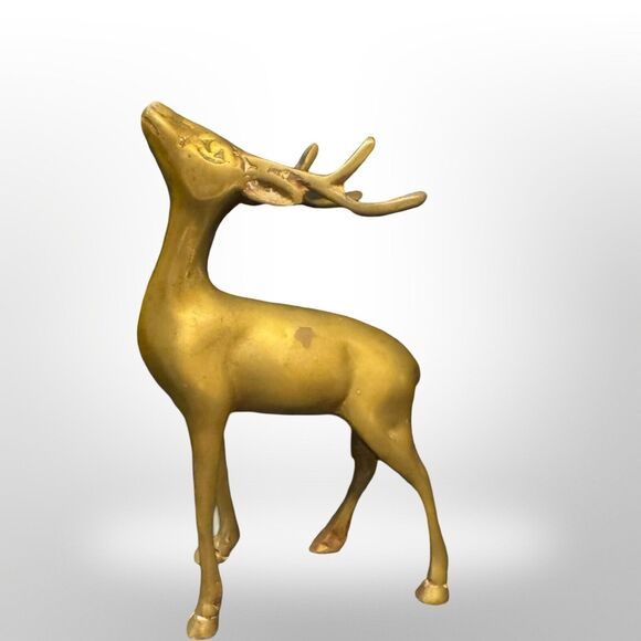 Vintage Brass Deer Figurine Buck 6.5 Inches Unbranded Heavy Rudolf Winter Decor - Picture 10 of 11